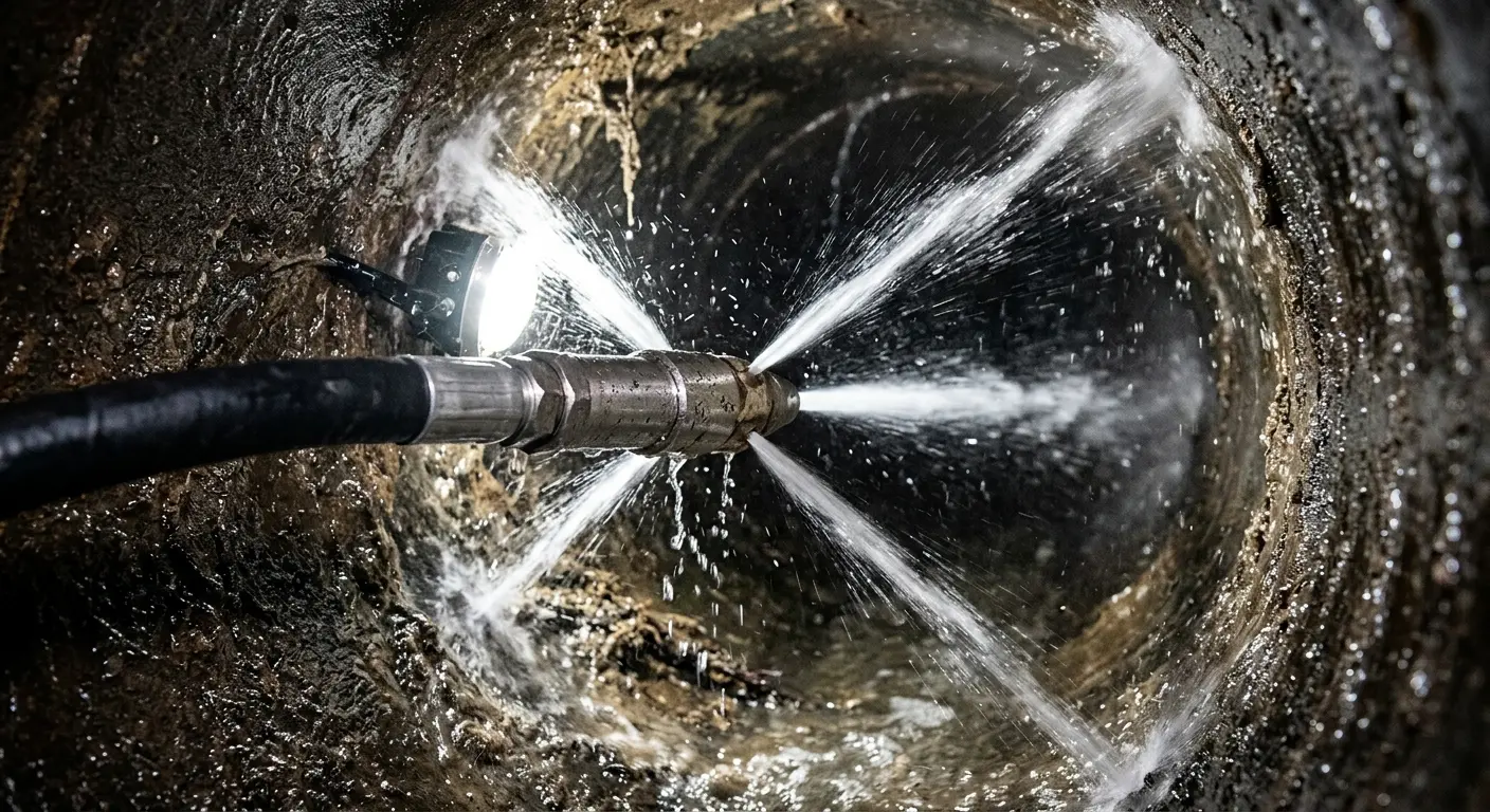 High-pressure hydro jetting nozzle cleaning sewer pipe for Trenchless Sewer Repair in Sienna